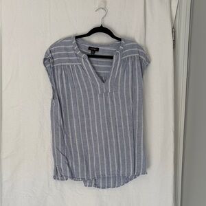 Lord & Taylor Blue and White Striped Sleeveless V-Neck Top